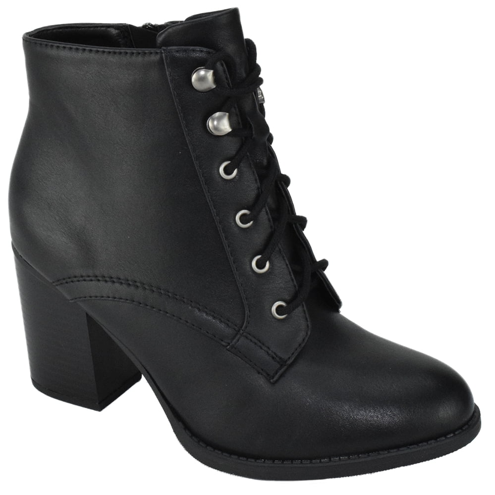 SODA Soda Women Ankle Boots Thick Heel Combat Lace Up Booties Side
