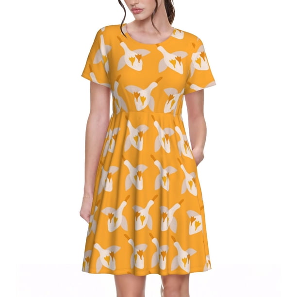 Disketp Flying Ducks para Vestido de Manga Corta para Mujeres, Vestidos de Verano para Mujeres, Casual y Holgado para la Playa