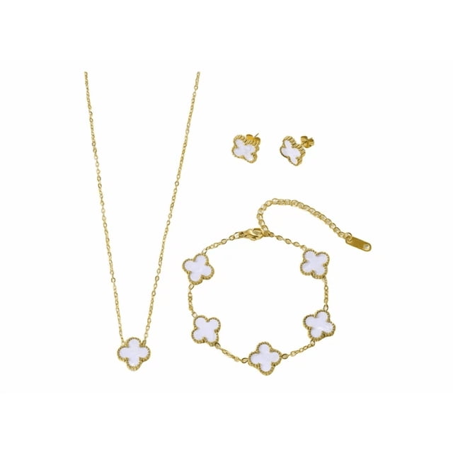 Conjunto Joyas Trébol Elegante Collar Pendientes Pulsera Xtellar dorado