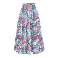 thumbnail image 6 of Floral Midi Skirt for Women Summer Comfy Tiered Elastic High Waisted Skirts Vacation A-Line Flowy Swing Long Skirts Light pink L, 6 of 6
