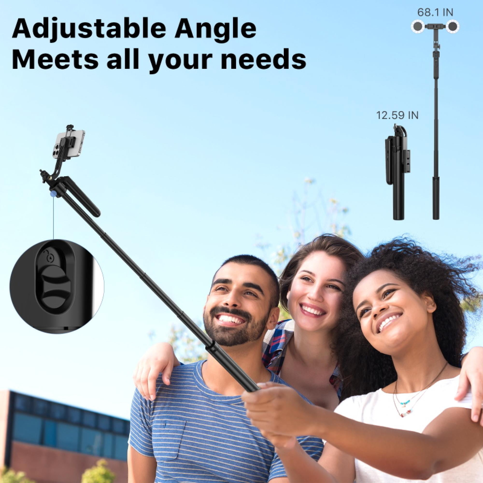 Smart Auto-Tracking Selfie Tripod with Wireless Remote & Dual Ring Lights – 360° Rotation, Face Tracking No App Need