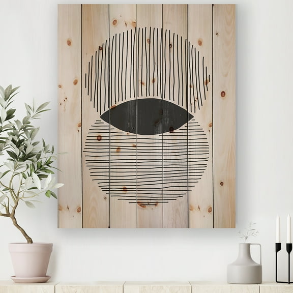 Designart 'Minimal Geometric Lines And Circle II' Modern Print on Natural Pine Wood