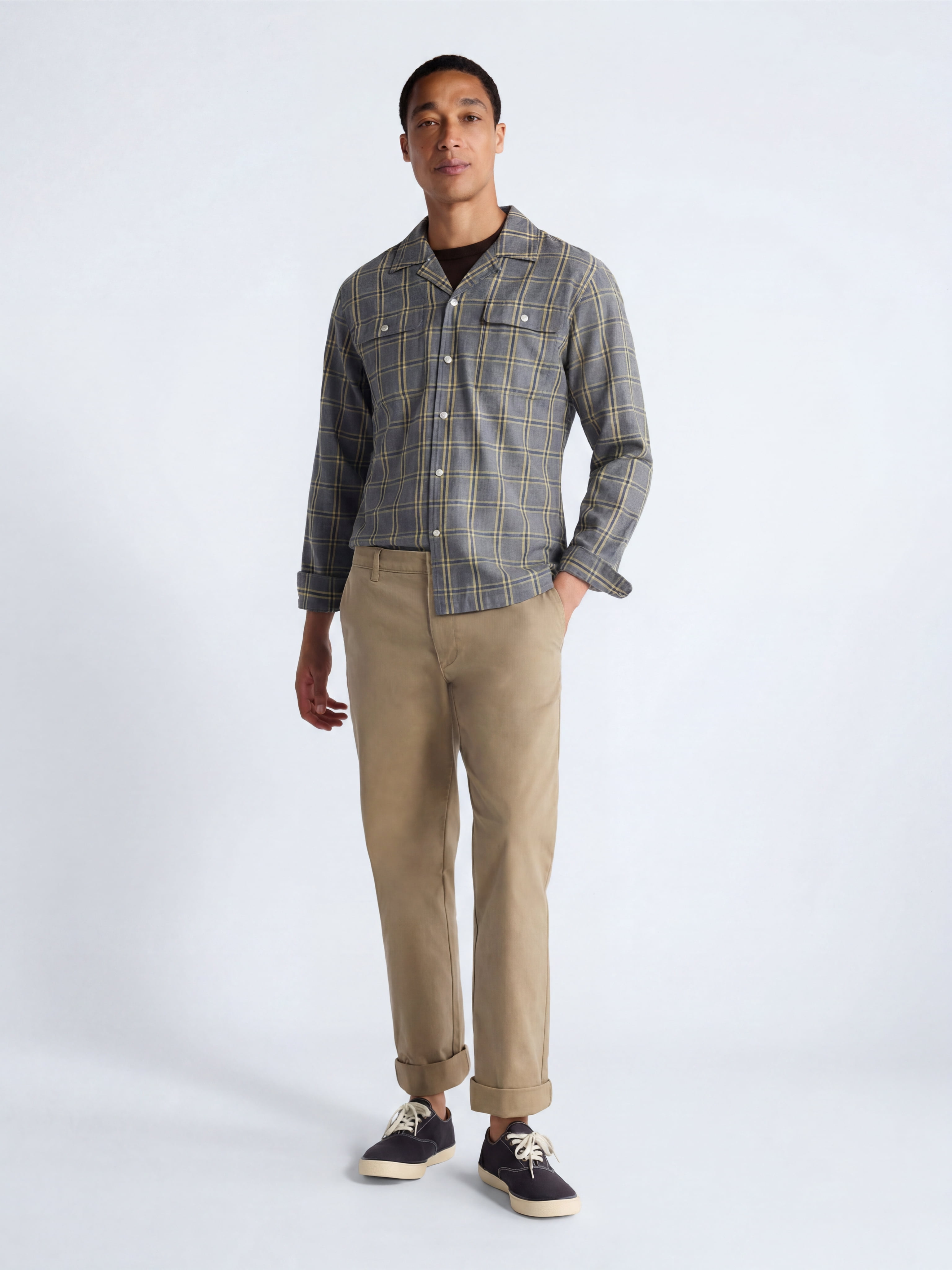 Free Assembly Men's Cotton Camp Shirt with Long Sleeves, Sizes S-3XL