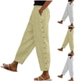 thumbnail image 2 of Yuanlook Women's Elastic Waist Striped Cropped Pants Casual & Office Trousers with Side Buttons Size S-XXXL, 2 of 4
