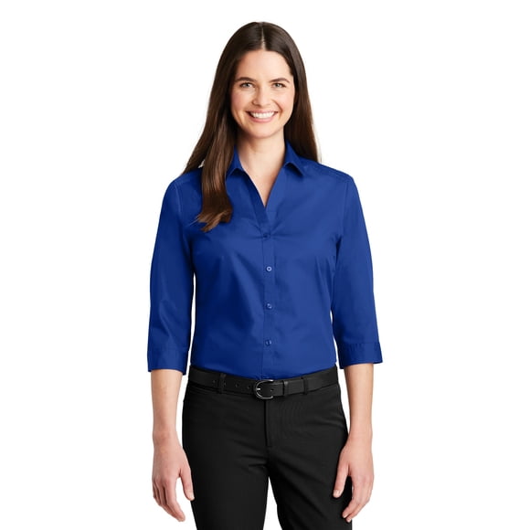 Camisa de popelina Carefree de manga 3/4 para mujer de Port Authority®. LW102 Autoridad Portuaria LW102
