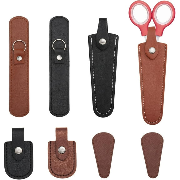 8Pcs 7Styles Scissors Cover Imitation Leather Protective Scissors Cover Scissors Sheath Scissor Tip Wrap for Craft Sewing Stitch Artwork Thread Cutting