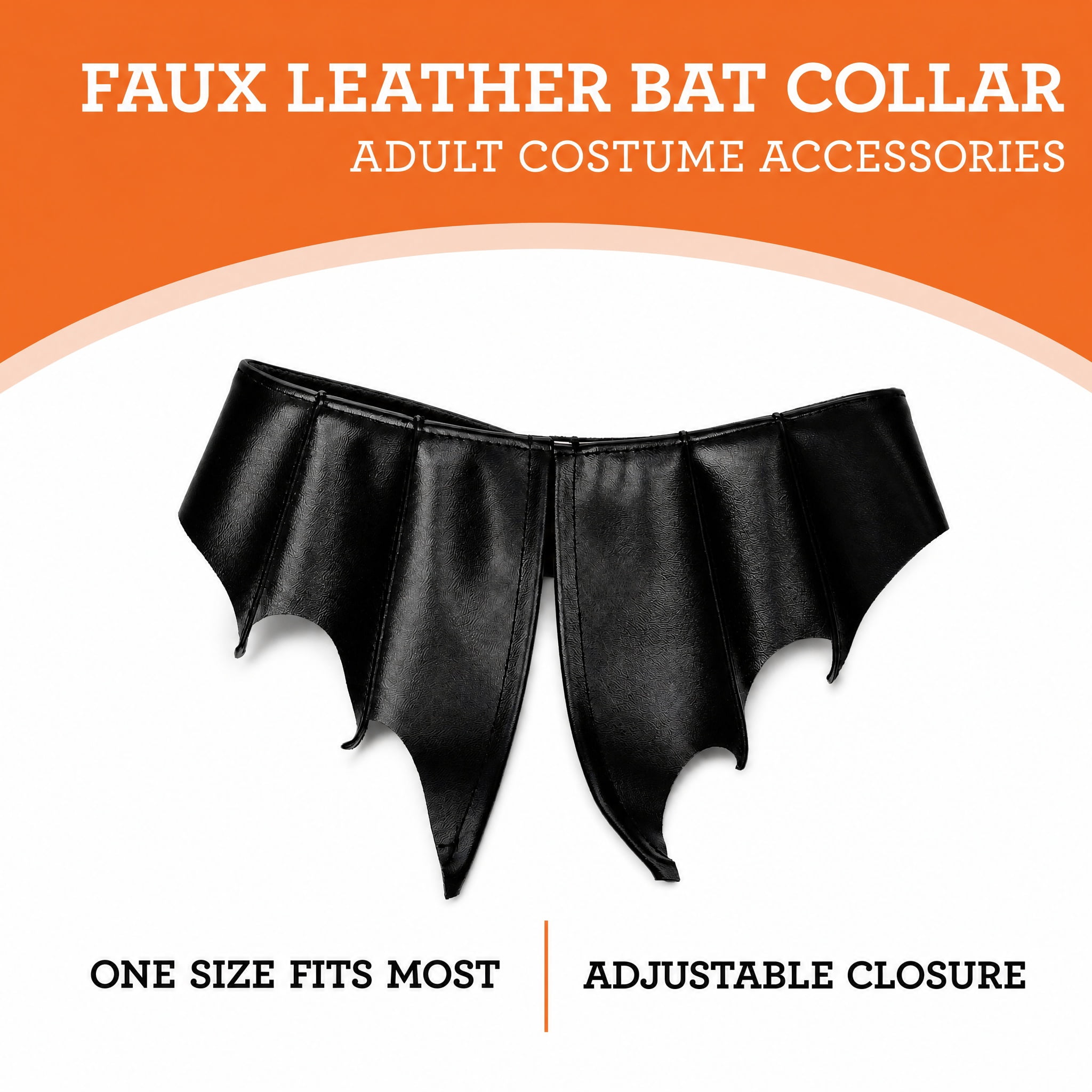 Faux Leather Bat Collar Costume Accessory for Adults, Black, Halloween by Way To Celebrate