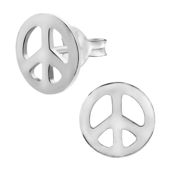 925 Sterling Silver Peace Sign Stud Earrings