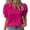 Hot Pink, variant on Women Elegant Short Sleeve Plus Size Puff Sleeve Blouse Hollow V Neck Evening Top
