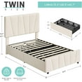 thumbnail image 2 of Twin Size Bed Frame with Adjustable Headboard and 2 Storage Drawers, Velvet Upholstered Tufted Twin Platform Bed Frames with Wooden Slats Support, Bedframe No Box Spring Needed, Beige/Cream, 2 of 9