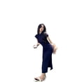 thumbnail image 3 of Elegant Improved Qipao Long Dress In Deep Blue For Summer Fashion Style, 3 of 5