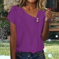 thumbnail image 2 of Ecqkame Summer Womens Tops Trendy Hollow Out V Neck Button Short Sleeve Tshirts Business Casual Basic Tee Tops Purple XL, 2 of 7