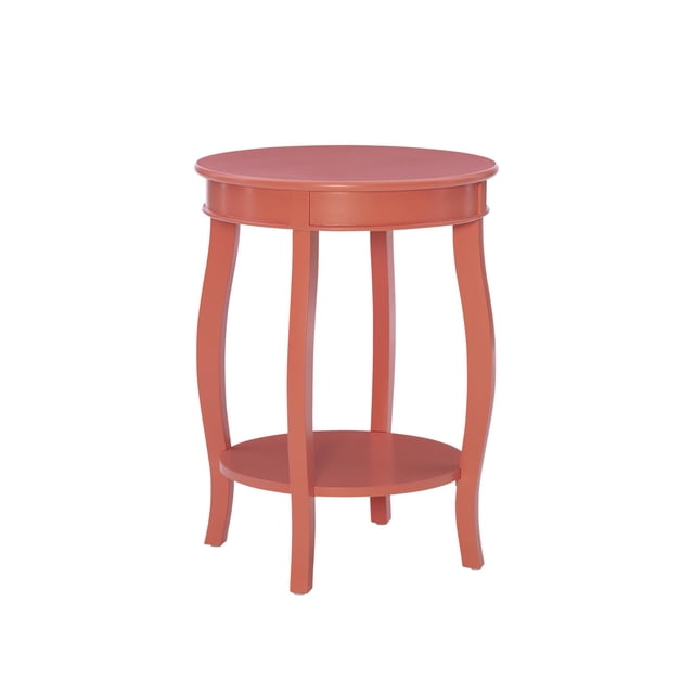 Linon Wren Table d'Appoint Ronde de 18,5 Pouces avec Tablette en Bois Peint Corail Orange