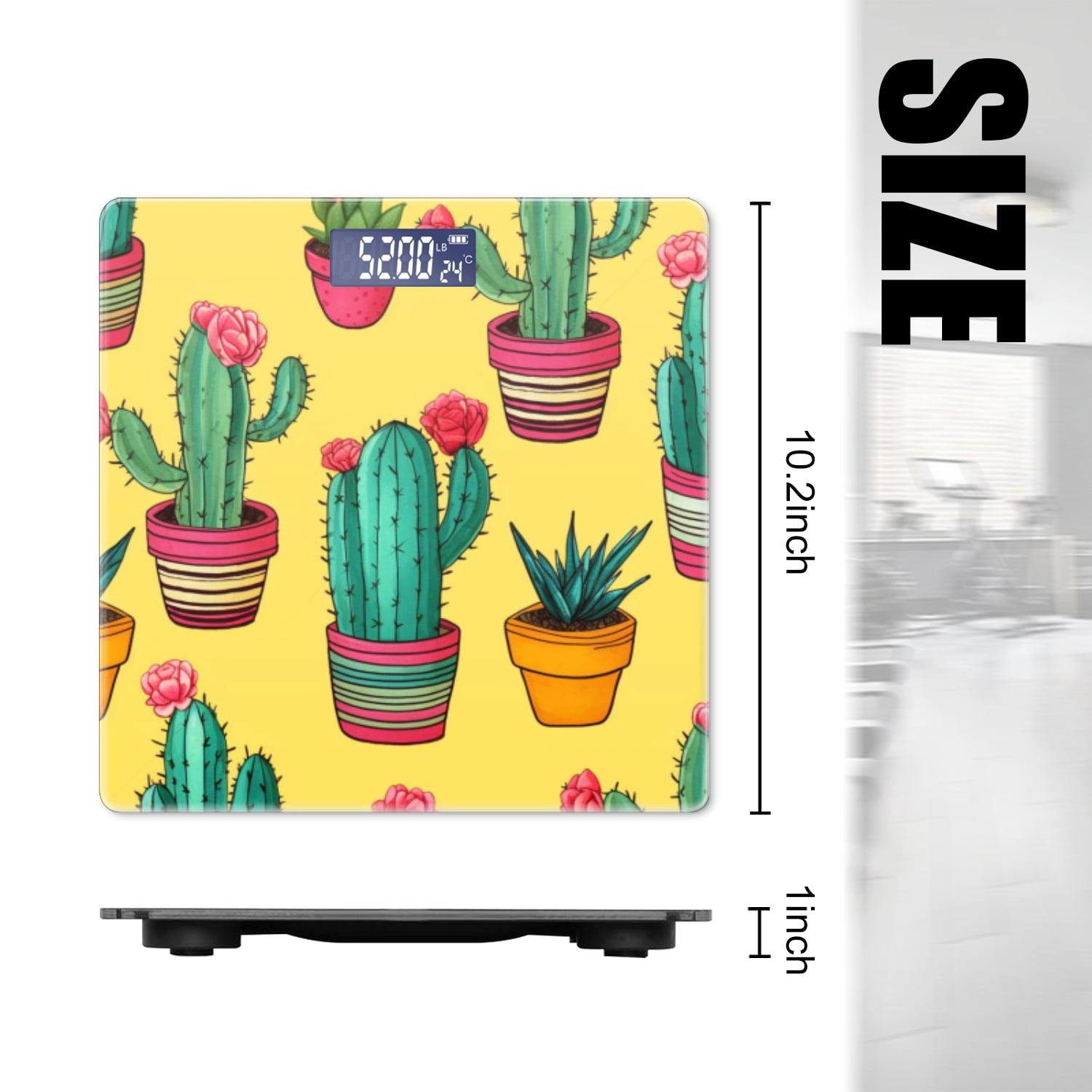 Bathroom Scale, Highly Accurate Digital Body Scale,Precisely Measures Weight up to 400 lbs-Cute Cacti In Pots
