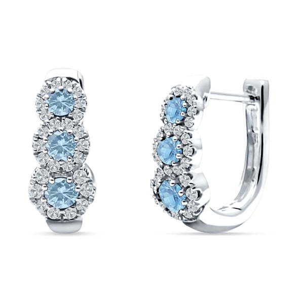 17mm Hoop Earring Aquamarine 18K White Gold Plated Round Halo Floral
