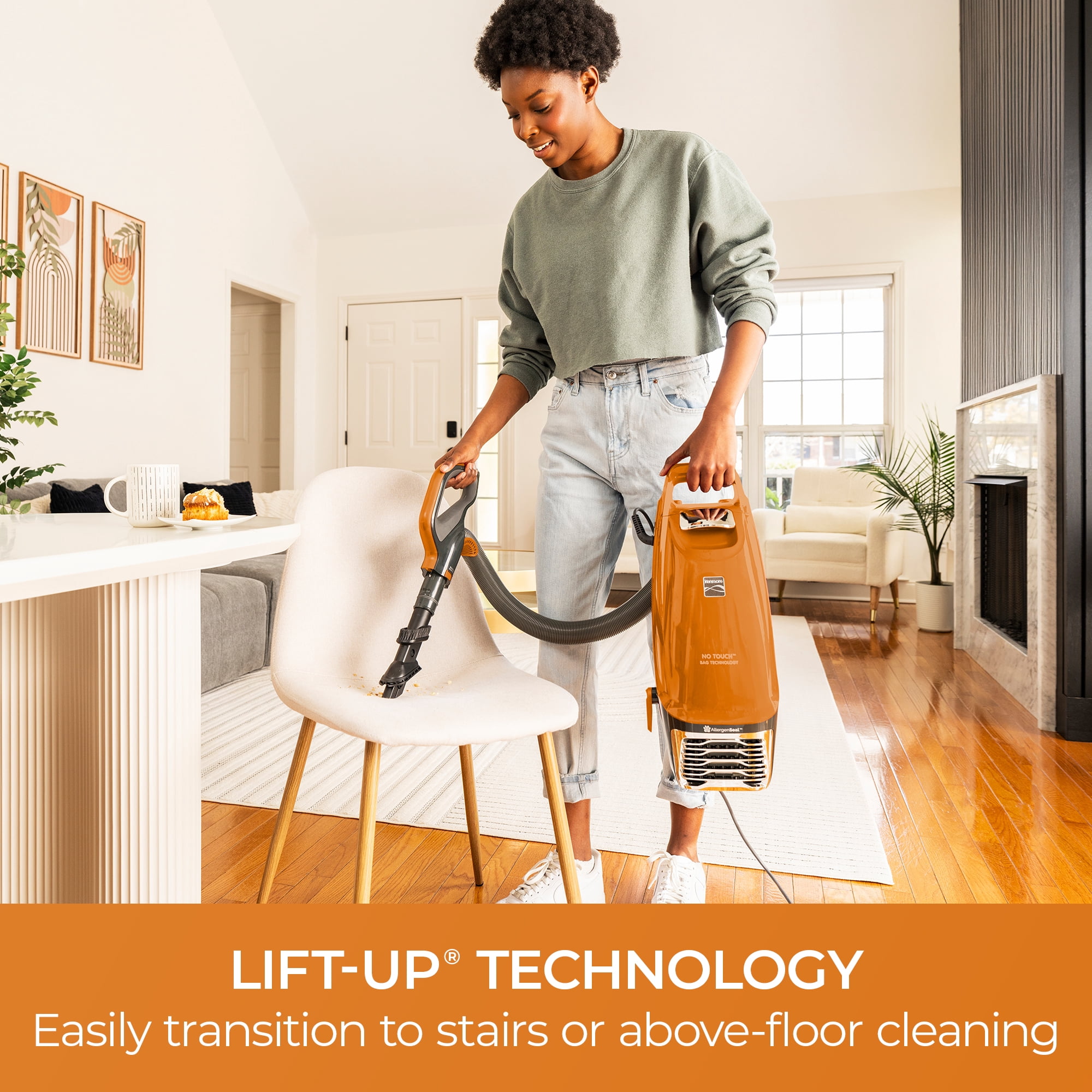 Kenmore Intuition® Upright Vacuum, Bagged, Pet Friendly, Lift-up Canister, No-Touch Bag, AllergenSeal HEPA, BU4019, Orange