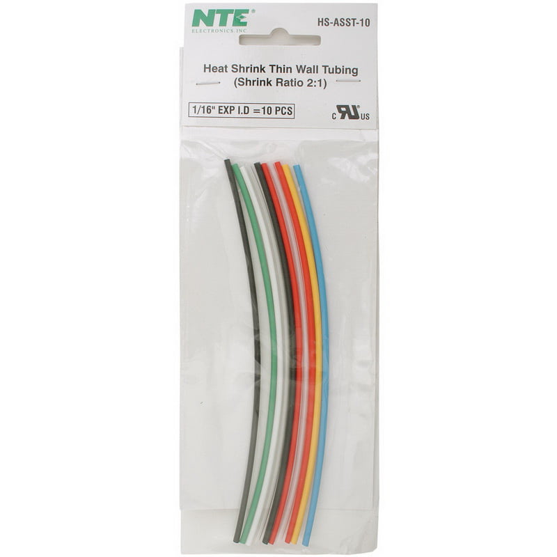 NTE Electronics HS-ASST-10 Thin Wall Heat Shrink Tubing Kit Assorted Nte Electronics Heat Shrink Tubing