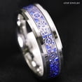 thumbnail image 6 of Tungsten Rings for Men Wedding Bands for Him 8mm Clockwork Gears Blue Carbon Fiber, 6 of 6