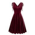 thumbnail image 3 of Meichang Sleeveless Velvet Dresses for Women V Neck Retro Velour Cocktail Dress Formal Wedding Guests Party Dresses Prom Evening Long Gown, 3 of 6