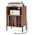 thumbnail image 1 of Giantex Meuble pour Tourne-Disque, Table d'Appoint Tournante Table de Nuit avec Station de Recharge et Disque Vinyle, Armoire de Rangement, Noyer, 1 of 10