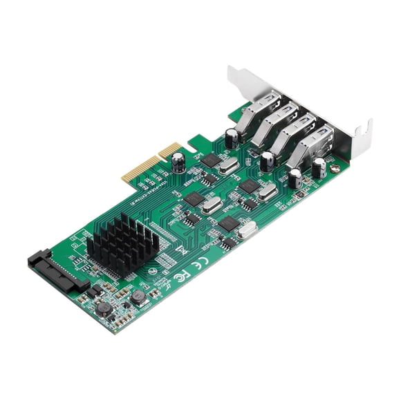 SIIG 4 Port USB 3.0 PCIe Card with 4 Dedicated 5Gbps Channels (USB 3.2 Gen 1) - Quad Core 20Gbps - UASP - SATA Power - Low Profile PCIe Adapter Card - USB adapter - PCIe 2.0 x4 - USB 3.0 x 4 - green