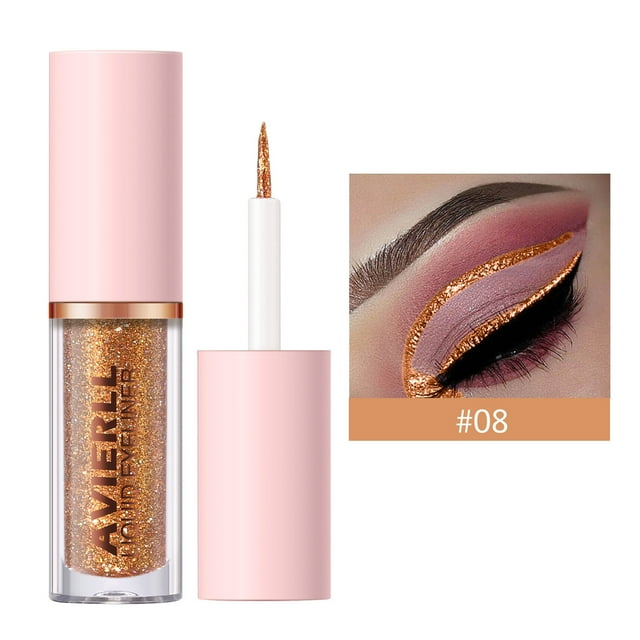 Fiudx Delinear Ojos Brillantes, Lápiz de Sombras Líquidas Perlado, Pincel Maquillaje de Punta Suave, Potenciador de Ojos Resistente Al Sudor, Uso Profesional Diario, Tendencia de Moda Femenina, Tamañ