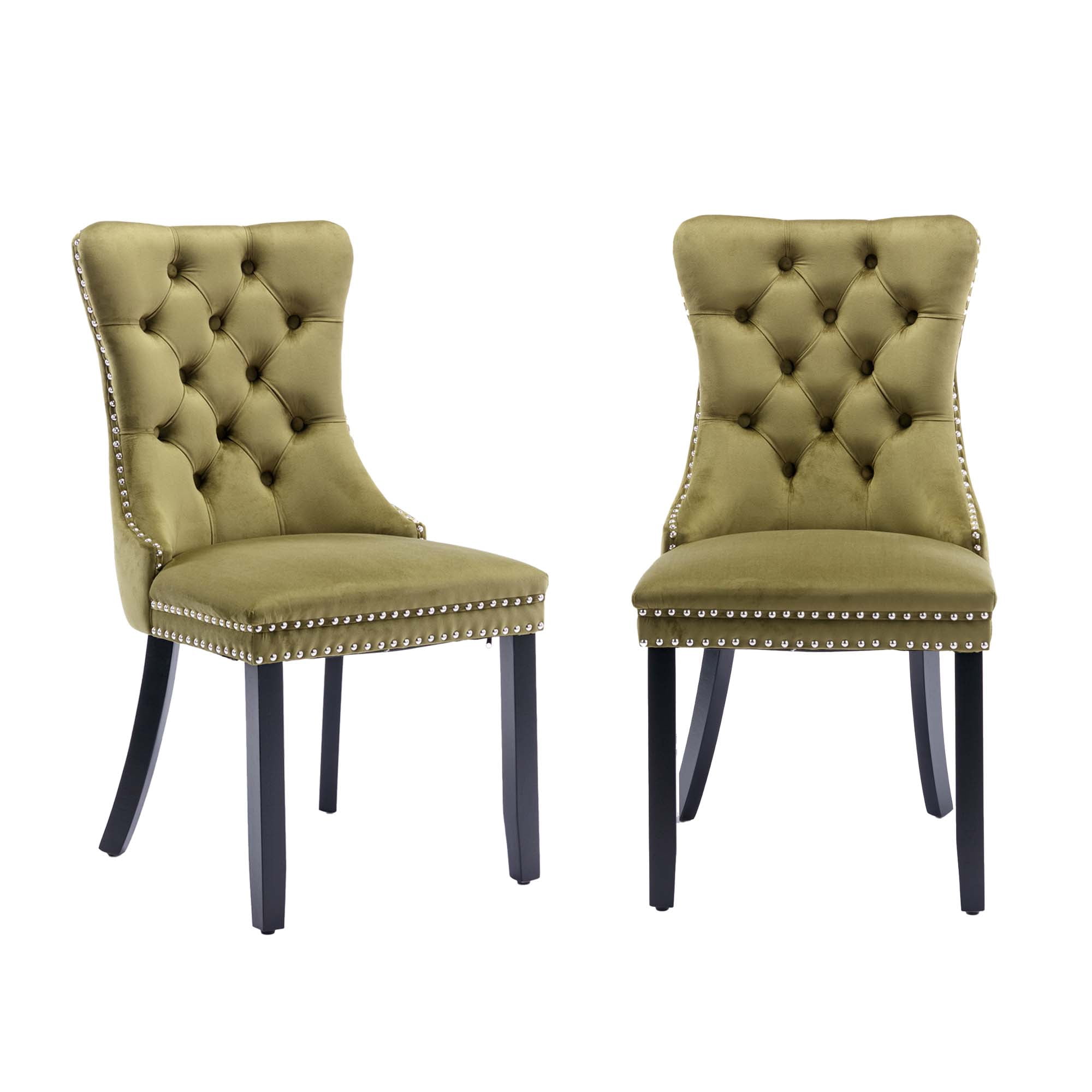 Aukfa High-End Upholstered Dining Chairs Set of 2, Modern Tufted Solid Wood Side Chair with Nailhead Trim - Olive