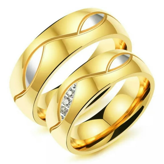 6MM Titanium Steel Lovers Gift Band Gold/Black Wedding Couple CZ Rings Size 5-13