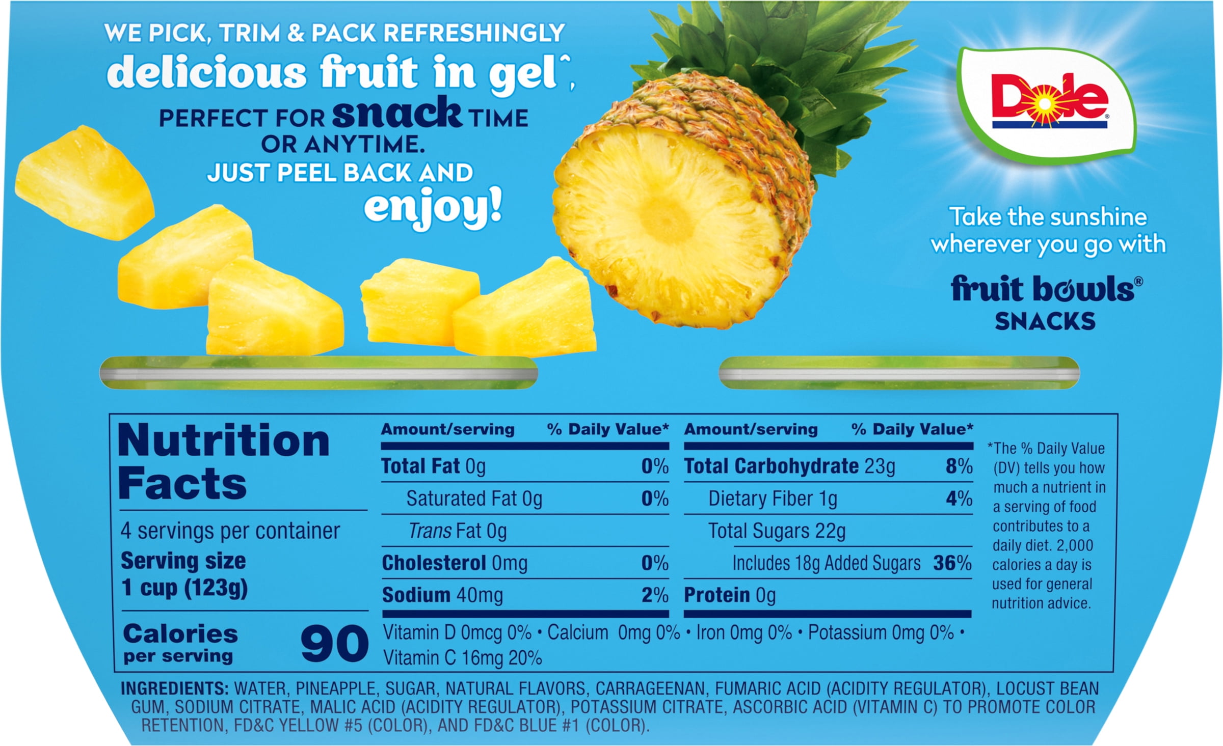 (2 pack) Dole Fruit Bowls Diced Pineapple in Lime Gel, 4.3 oz Cups (4 Pack)