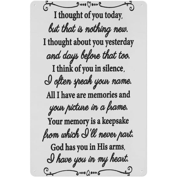 Memorial Metal Tin Sign, 8x12 Inch Sympathy Remembrance Wall Art Plaque for Loss of Loved One, Decorative Wall Decor