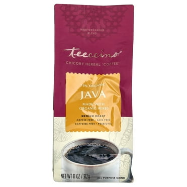 Teeccino Java Chicory Coffee Alternative - Ground Herbal Coffee That’s Prebiotic, Caffeine Free & Acid Free, Medium Roast, 11 Ounce