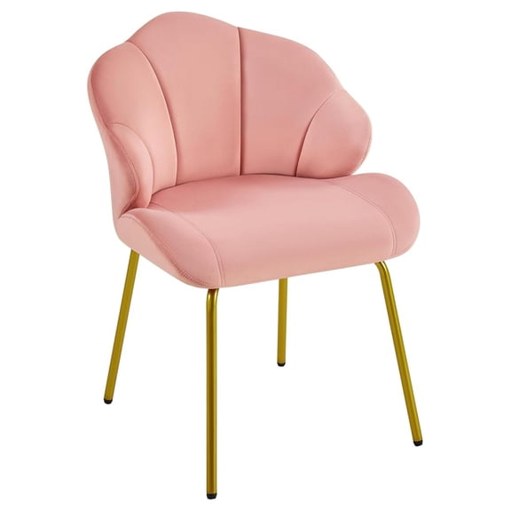 Vanity Chair, Accent Chair with Shell-Shaped Backrest, Modern Armchair with Metal Legs for Dressing Room/Bedroom/Living Room, Pink