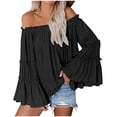 thumbnail image 1 of HongQid Womens Off The Shoulder Long Bell Sleeve Tops Flared Casual Loose Blouse, 1 of 6