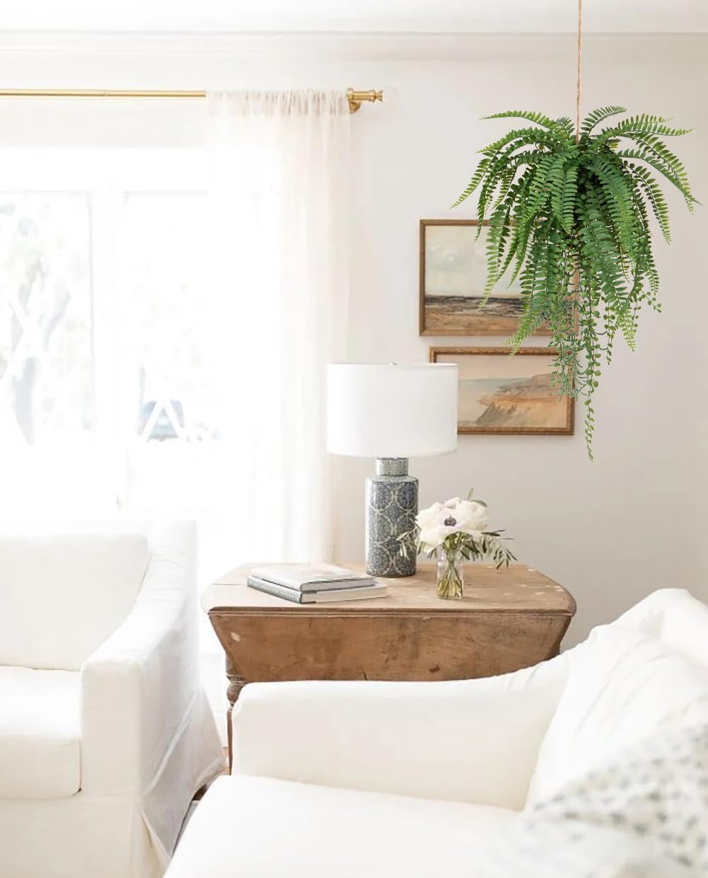 Fake Hanging Plants Mixed Fern Faux Hanging Plants Realistic Fake Plants with Hemp Rope Moss Artificial Hanging Plants Indoor Decor