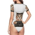 thumbnail image 4 of Balery Women'Scat Holding Mugshot Sign Crew Neck Round Neck Short Sleeves Slim Fit Casual Basic Extender Bodysuit Daily Jumpsuit T Shirts-Small, 4 of 9