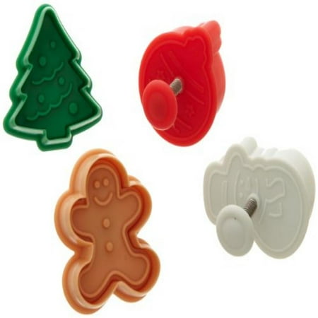 Christmas Tree Plunger Cutter Ateco 1993 Christmas Themed Plunger Cutters, Set of 4 Shapes for Cutting Decorations & Direct Embossing, Spring-loaded Handle, Food Safe Plastic ()
