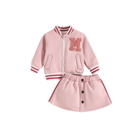 

Bebiullo Infant Baby Girls Autumn Winter Zipper Baseball Jacket Outfits Coat Tops+Skirt Set Pink 6-9 Months