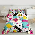 thumbnail image 2 of Manfei Mucical Note Queen Comforter Set,Multicolor Geometric Square Bedding Sets,Pink Blue Circles Triangle Bedding Comforter Set For Girl,Microfiber Bedroom Decor Reversible,3 Pieces, 2 of 8