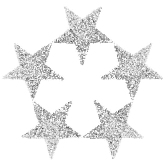 WORGEOUS  5 Pcs Five-pointed Star Cloth Sticker Sew on Appliques Silver