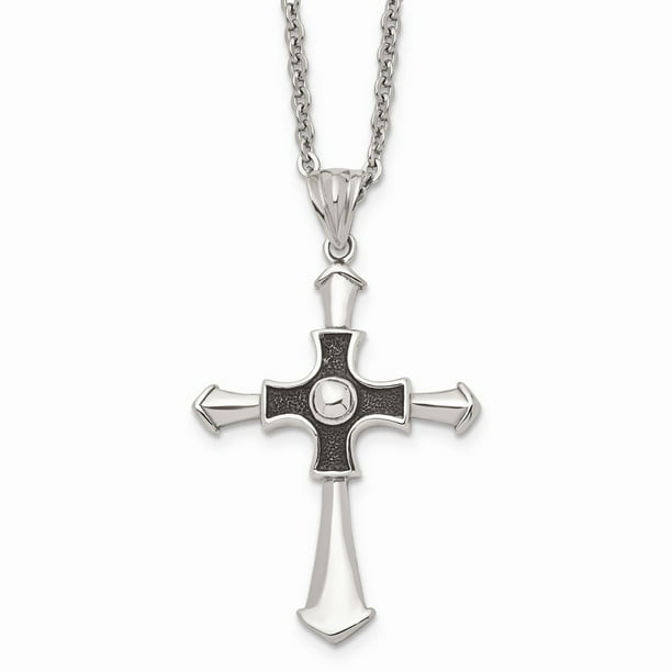 AA Jewels Solid Stainless Steel Men's Vintage Antiqued and Cross 22in