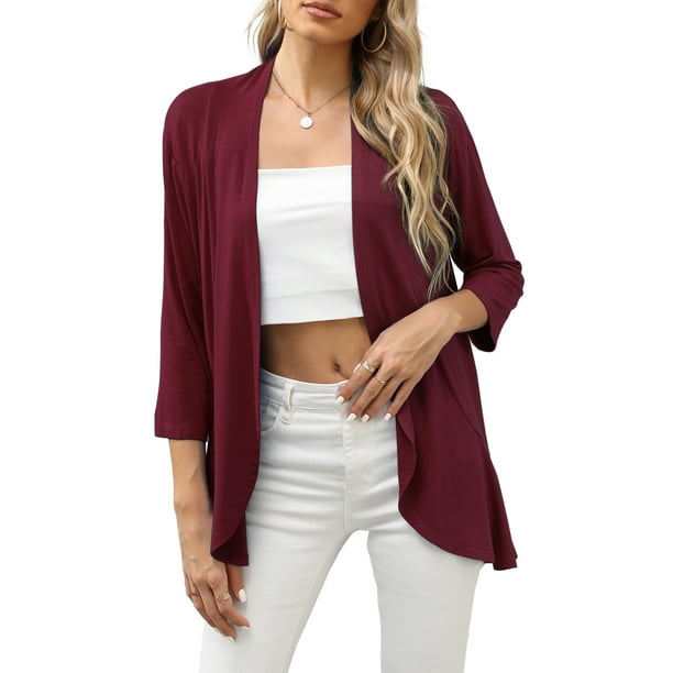 HOWCOME Lightweight Open Front 3/4 Sleeve Womens Cardigan Sweaters ...