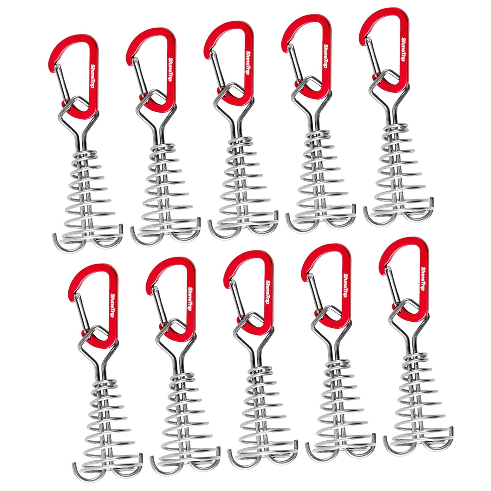 figatia 10 Pieces Deck Anchor Pegs with Carabiner Clips Camping Tent Nail Board Pegs Windproof Tent Rope Tightener for Outdoor Hiking Red