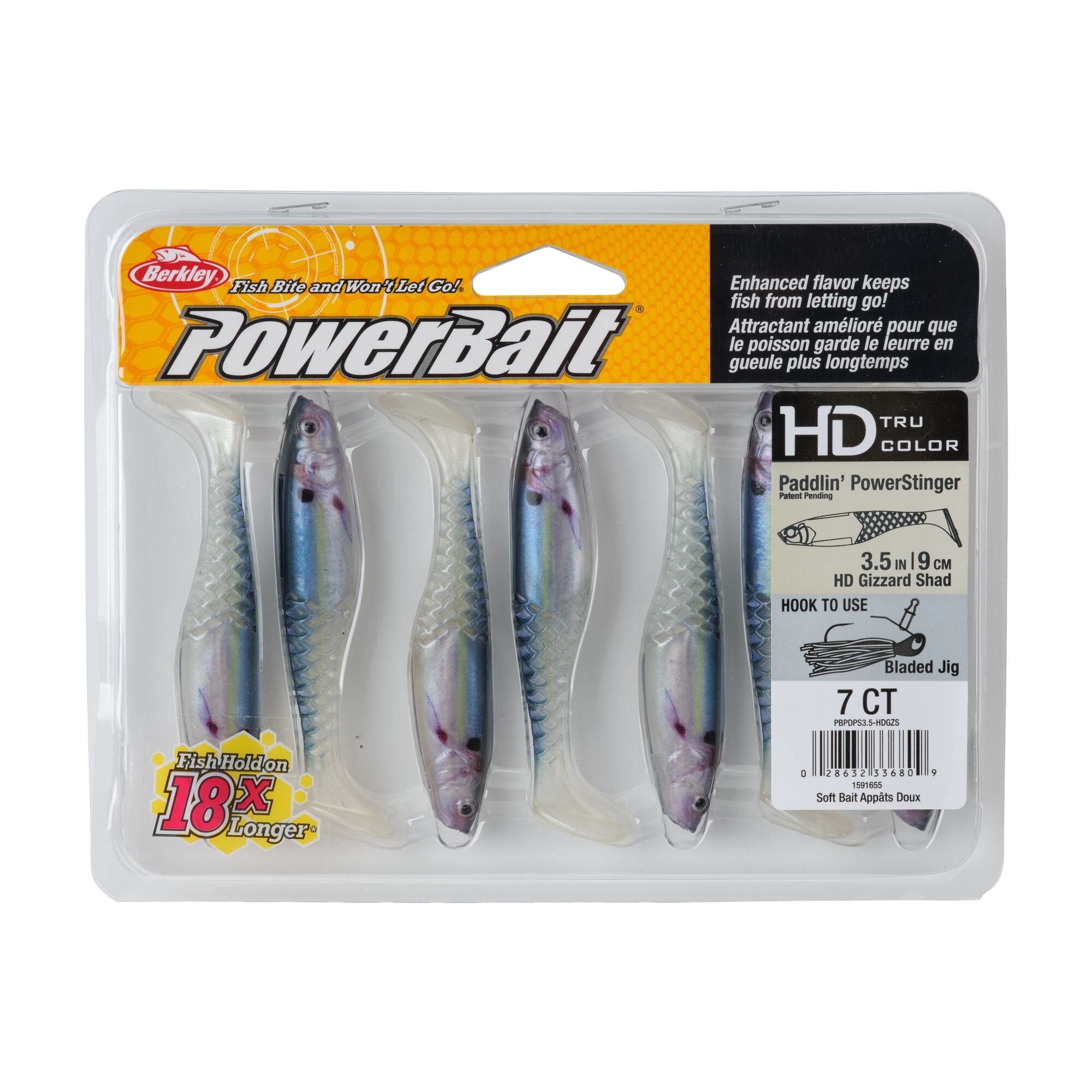 Berkley PowerBait® Paddlin' PowerStinger, 3.5 in, Swimbaits - Paddle Tail, HD Gizzard Shad (7-count)