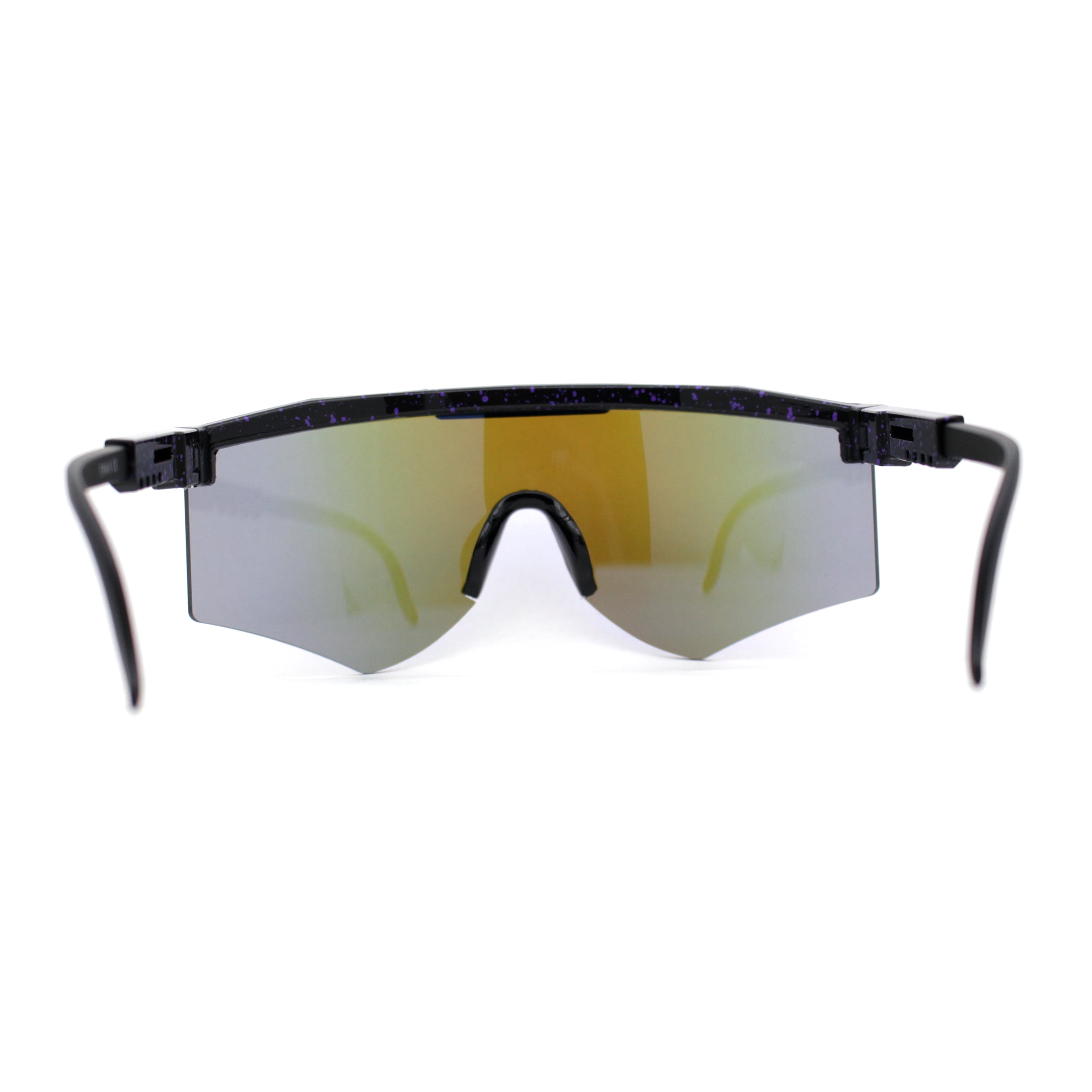 Mirror Monoblock Adjustable Sunglasses Black Arms Purple Futuristic Shield Blue Cyberpunk