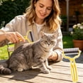 thumbnail image 4 of FEOLGEHLY Double Sided Dematting Comb for Dogs and Cats, Undercoat Rake with Stainless Steel Teeth, Long Hair Grooming Deshedding Tool, Safe Detangling Pet Brush for Pets (Yellow), 4 of 8