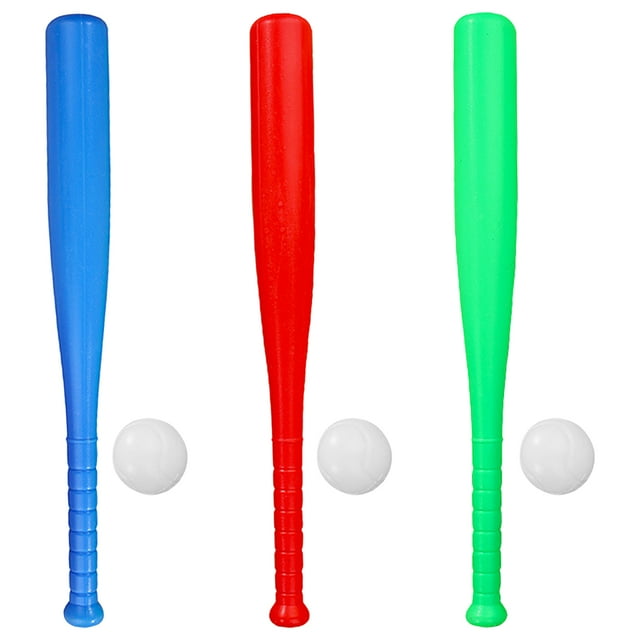 1 Juego de béisbol de plástico, el mejor kit de juguetes deportivos y educativos para niños pequeños (color aleatorio, 3 bates + 3 pelotas de béisbol).
