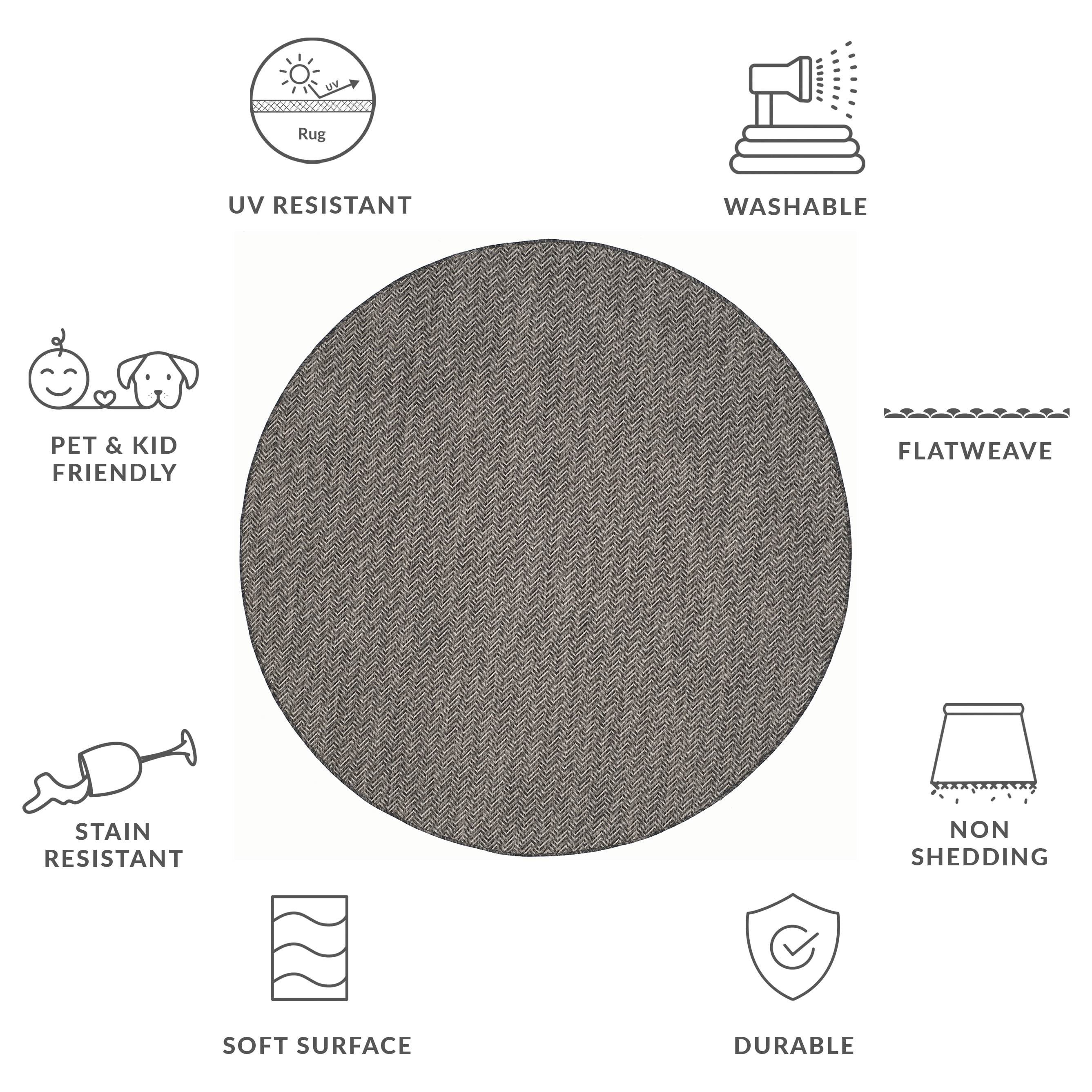 SAFAVIEH Courtyard Blazhe Chevron Indoor/Outdoor Area Rug, Black/Beige, 10' x 10' Round