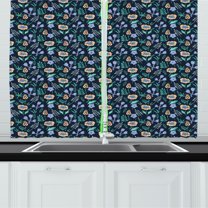 Ambesonne Botanical Kitchen Curtains, Summer Tulip Daisy Field, 55"x45", Peach Teal and Ceil Blue