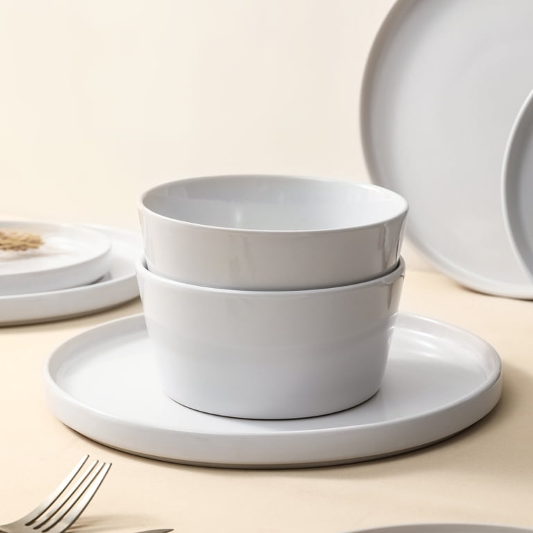 Stone Lain, Dinnerware Set, 16-Piece, White Ceramic Stoneware