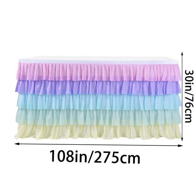 Feltree Five-Layer Pleated Tablecloth Elegant Ruffle Design for Oval Tables Wedding Birthday Party Decor Wrinkle-Resistant Polyester 9 Feet Machine Washable